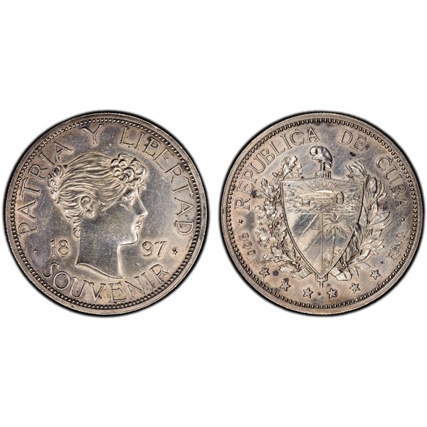 CUBA: Republic, AR souvenir peso, 1897, PCGS AU details