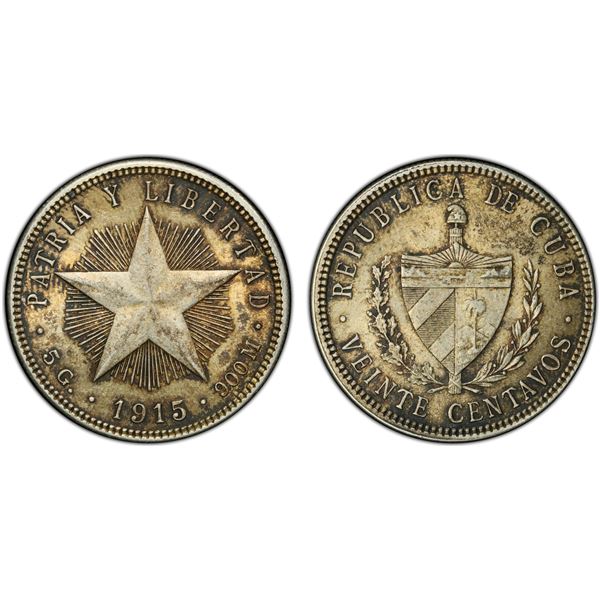 CUBA: Republic, AR 20 centavos, 1915, PCGS MS62