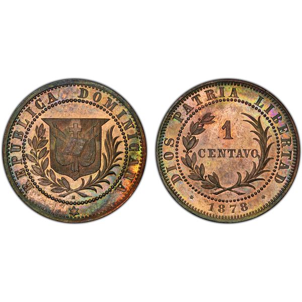 DOMINICAN REPUBLIC: AE centavo, 1878, PCGS PF64 RB
