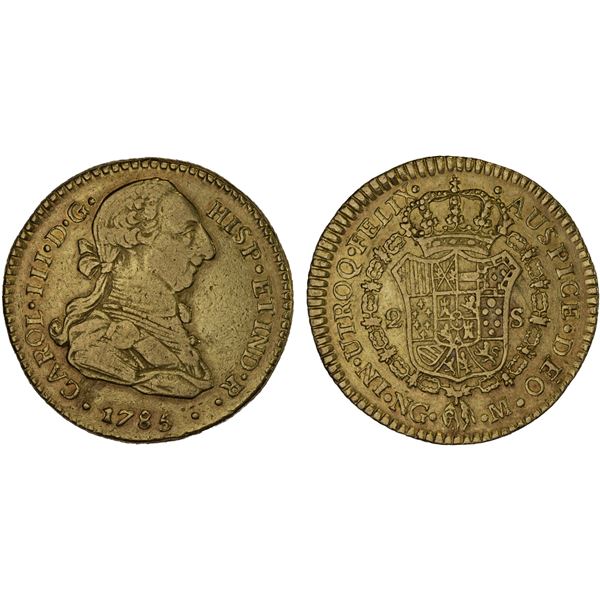 GUATEMALA: Carlos III, 1759-1788, AV 2 escudos (6.72g), 1785-NG, VF