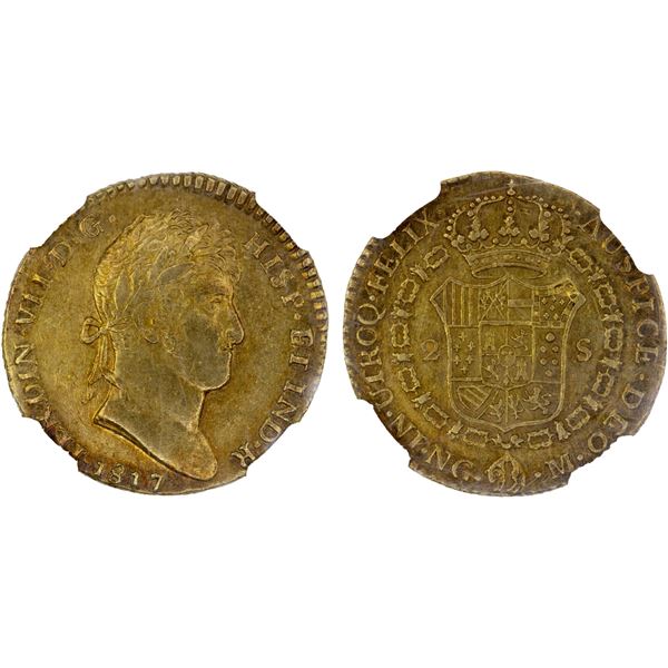 GUATEMALA: Fernando VII, 1808-1821, AV 2 escudos, 1817-NG, NGC AU55