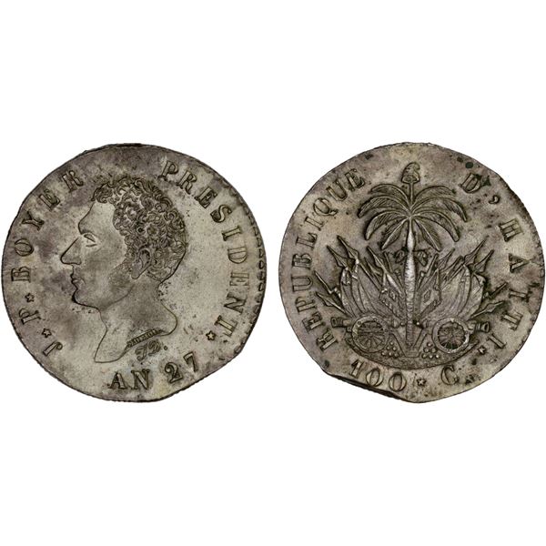 HAITI: Republic, AR 100 centimes, AN 27 (1830), Unc