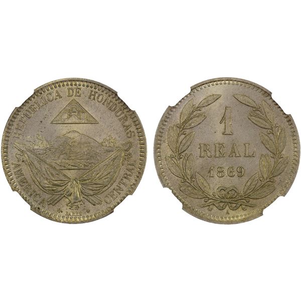 HONDURAS: Republic, 1 real, 1869-A, NGC MS64