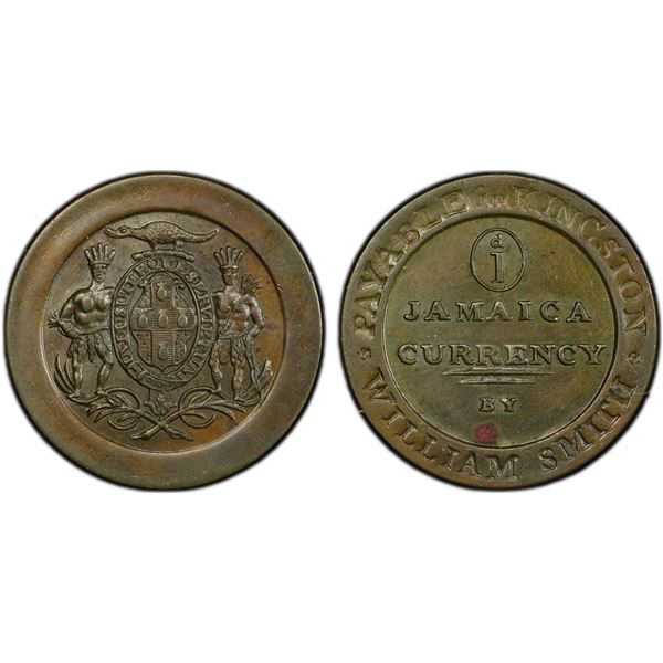 JAMAICA: AE penny token, ND (1829), PCGS MS62 BN