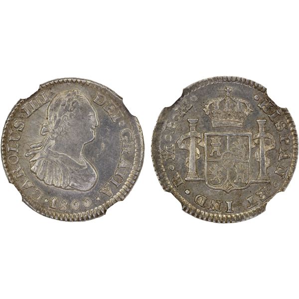 MEXICO: Carlos IV, 1788-1808, AR 1/2 real, 1800-Mo, NGC MS64