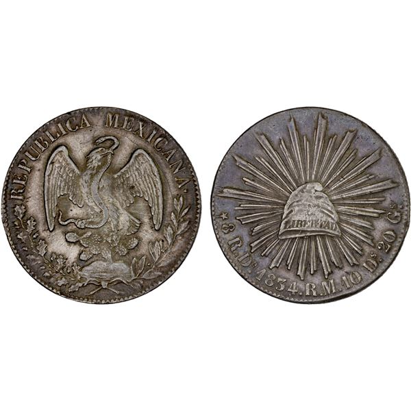 MEXICO: Republic, AR 8 reales (27.53g), 1834/1-Do, XF