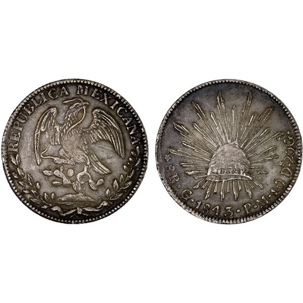 MEXICO: Republic, AR 8 reales (27.15g), 1843-Go, XF