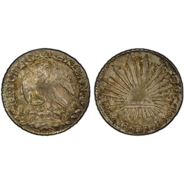MEXICO: Republic, AR 1/2 real, 1863/55-Mo, PCGS MS64