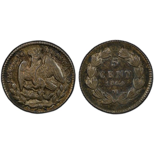 MEXICO: Maximiliano, 1864-1867, AR 5 centavos, 1864-M, PCGS MS63