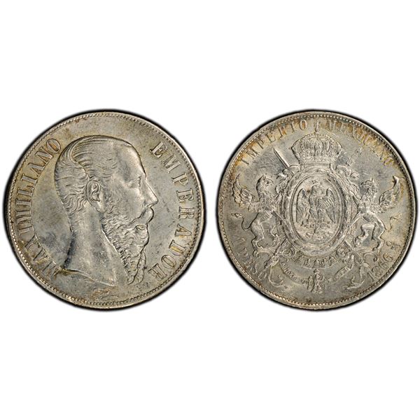 MEXICO: Maximiliano, 1864-1867, AR peso, 1866-Mo, PCGS AU details