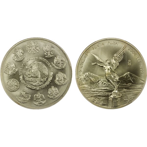 MEXICO: Estados Unidos, AR 5 onzas, 2004-Mo, PCGS MS68