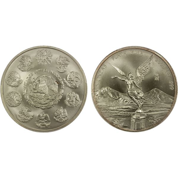 MEXICO: Estados Unidos, AR 5 onzas, 2008-Mo, PCGS MS68