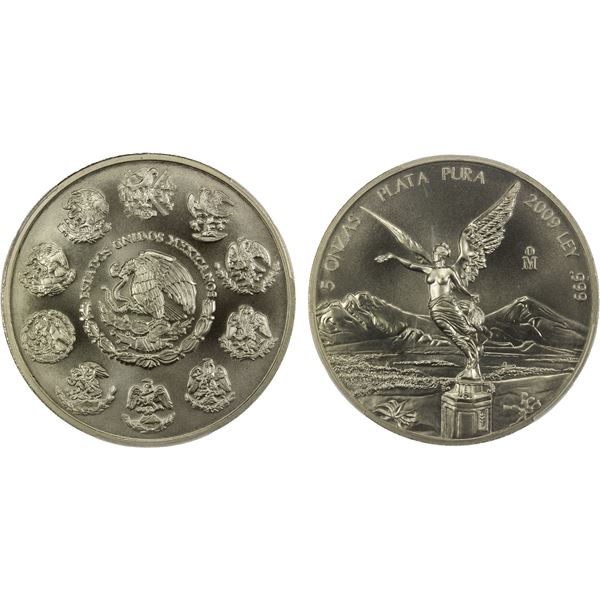 MEXICO: Estados Unidos, AR 5 onzas, 2009-Mo, PCGS MS68