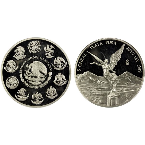 MEXICO: Estados Unidos, AR 5 onzas, 2010-Mo, PCGS PF66 Deep Cameo