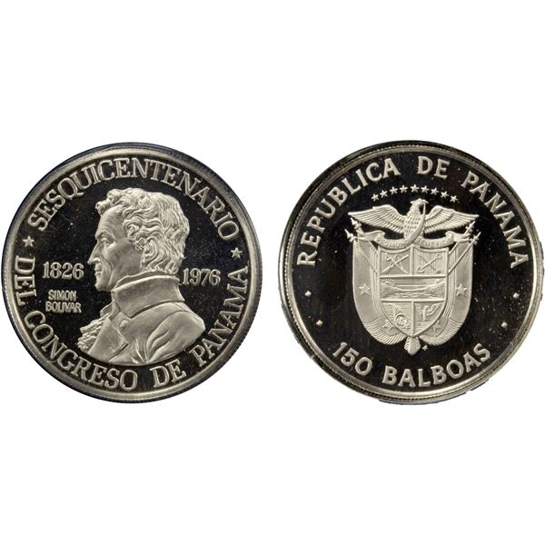 PANAMA: Republic, platinum 150 balboas, 1976-FM, Proof