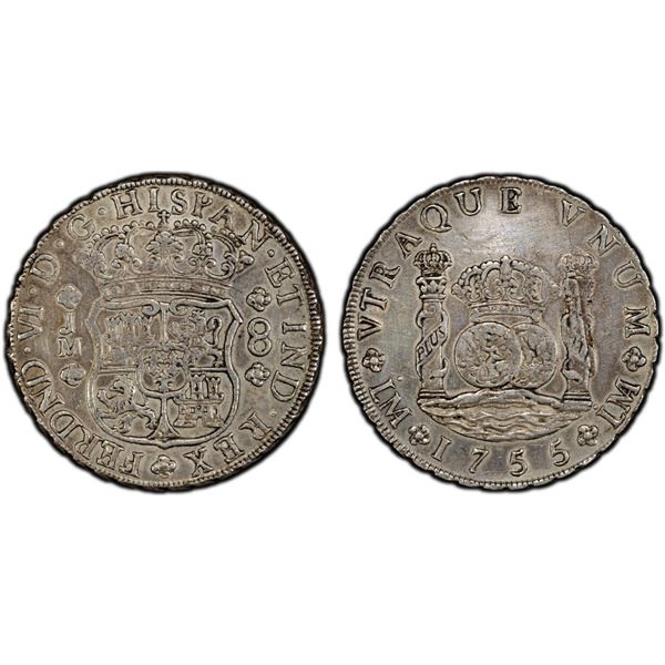 PERU: Fernando VI, 1746-1759, AR 8 reales, Lima, 1755-LM, PCGS AU details
