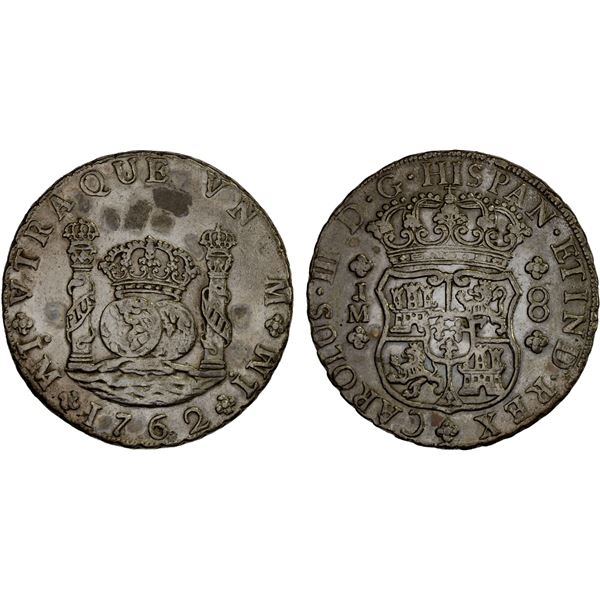 PERU: Carlos III, 1759-1788, AR 8 reales, 1762-LM, XF