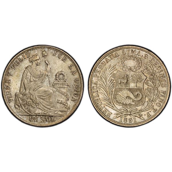 PERU: Republic, AR sol, 1891-TF/BF, PCGS MS64