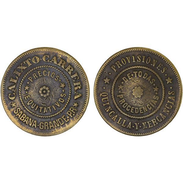 PUERTO RICO: brass token (5.21g), Fine