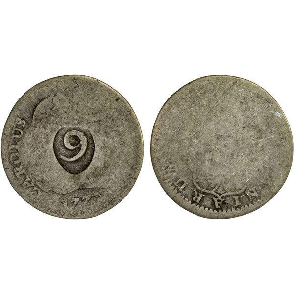 ST. BARTHOLOMEW: AR 9 stuivers (2.34g), ND (after 1821), Fine on poor host