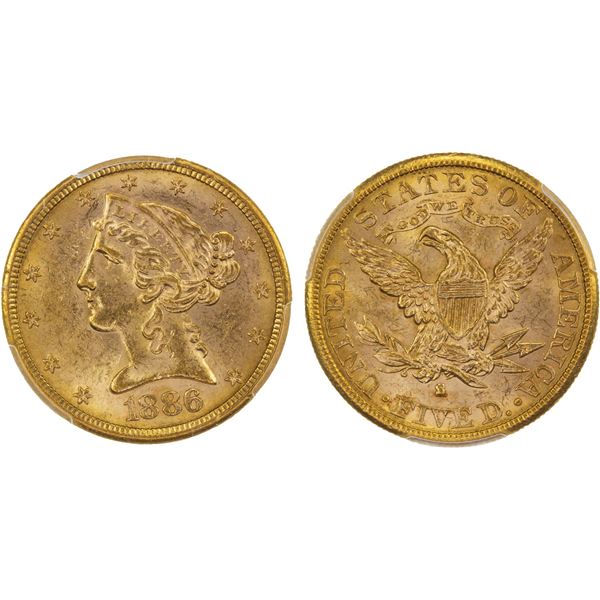 UNITED STATES: AV 5 dollars, 1886-S, PCGS MS62