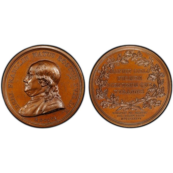 UNITED STATES: AE medal, Benjamin Franklin, 1786, PCGS MS64 BN