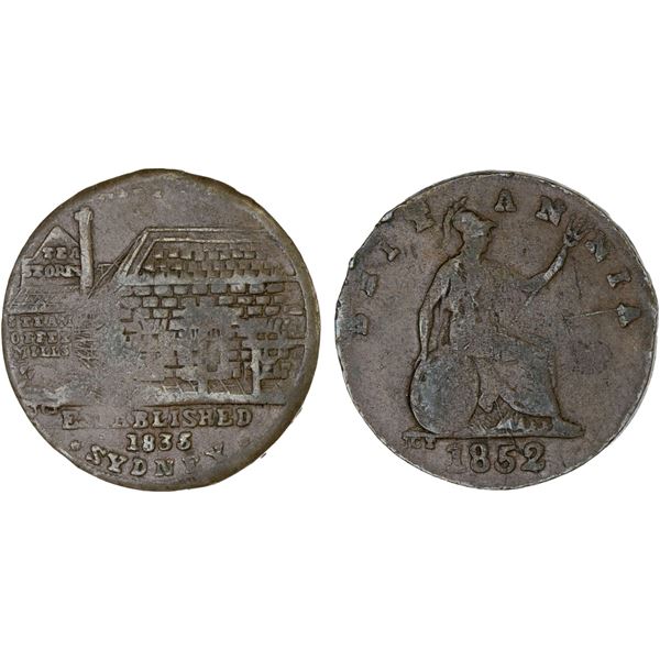 AUSTRALIA: AE halfpenny token, 1852, VF