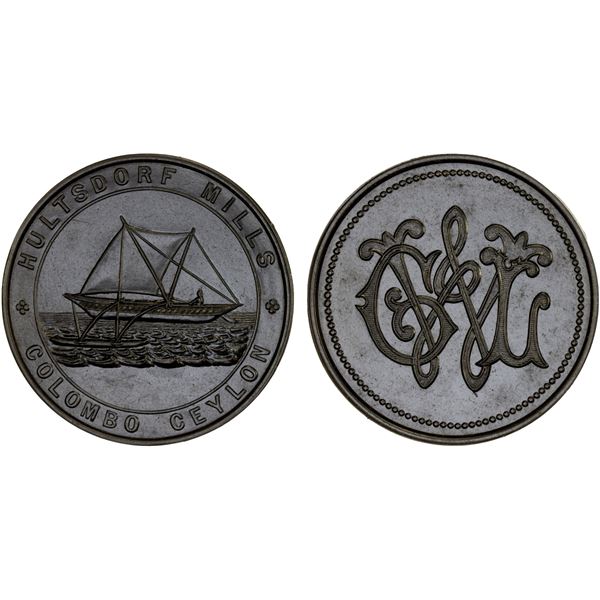 CEYLON: black vulcanite token, ND (1872), Unc