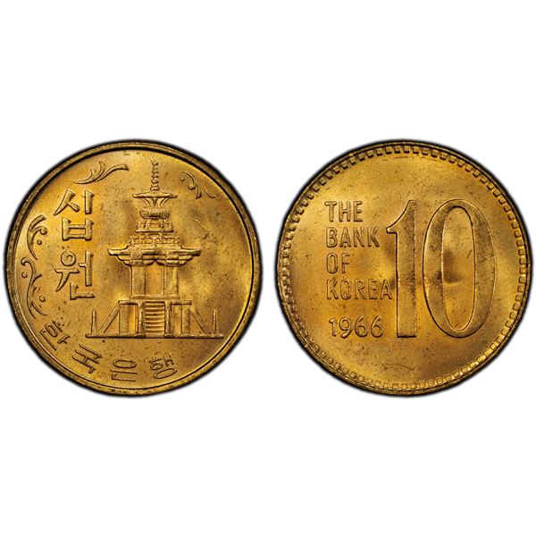 KOREA (SOUTH): Republic, AE 10 won, 1966, PCGS MS65