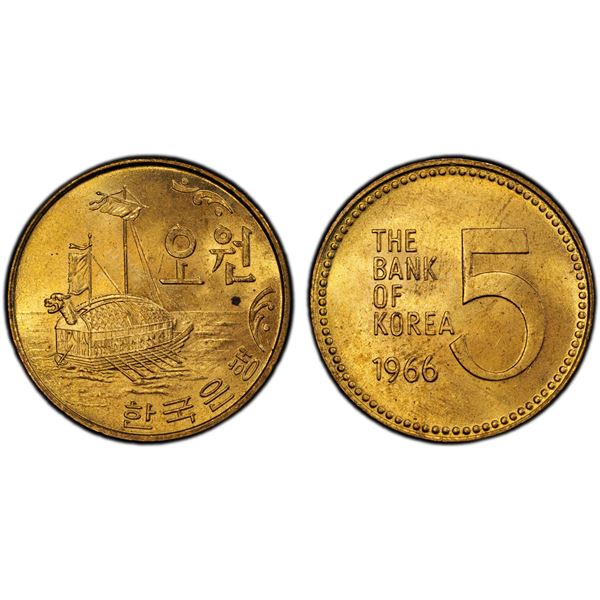 KOREA (SOUTH): Republic, AE 5 won, 1966, PCGS MS65