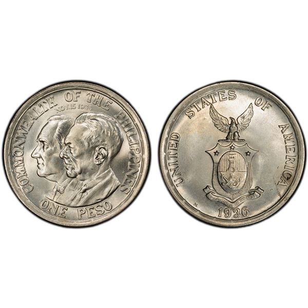 PHILIPPINES: Commonwealth, AR peso, 1936-M, PCGS MS65