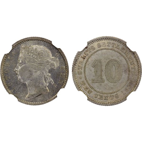 STRAITS SETTLEMENTS: Victoria, 1867-1901, AR 10 cents, 1871, NGC MS63
