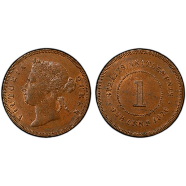 STRAITS SETTLEMENTS: Victoria, 1867-1901, AE cent, 1876, PCGS MS62 BN