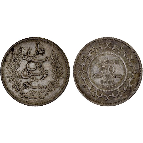 TUNISIA: Ali III, 1882-1902, AR 50 centimes, 1895-A/AH1313, XF