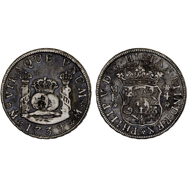 CHINA: CHOPMARKED COINS: MEXICO: Felipe V, 1700-1746, AR 4 reales, Mexico City, 1739-Mo, F-VF