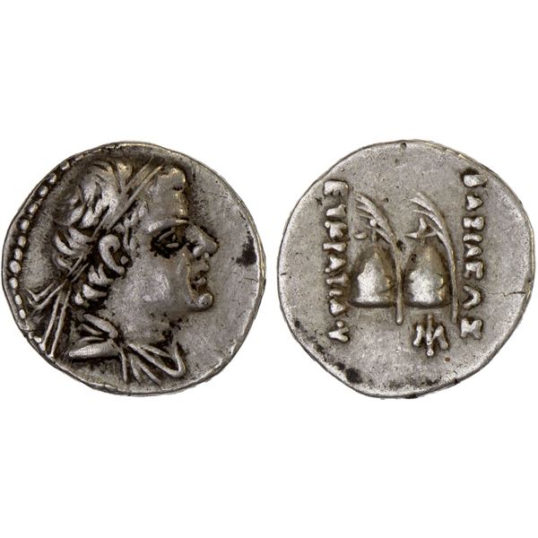 BACTRIA: Eukratides I Megas, ca. 170-145 BC, AR obol (0.72g), Choice VF