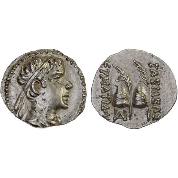 BACTRIA: Eukratides I Megas, ca. 170-145 BC, AR obol (0.70g), XF