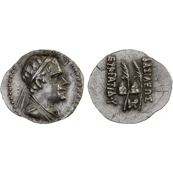 BACTRIA: Eukratides I Megas, ca. 170-145 BC, AR obol (0.69g), XF