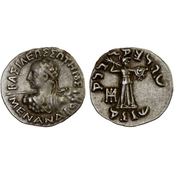 BACTRIA: Menander I Soter, ca. 155-130 BC, AR drachm (2.41g), VF