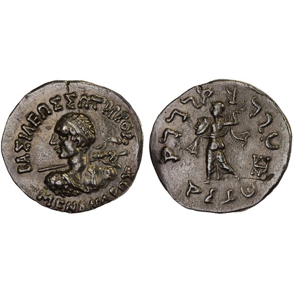 BACTRIA: Menander I Soter, ca. 155-130 BC, AR drachm (2.38g), Choice VF