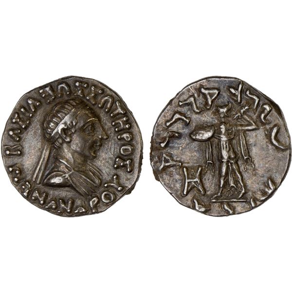 BACTRIA: Menander I Soter, ca. 155-130 BC, AR drachm (2.49g), Choice VF