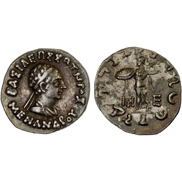 BACTRIA: Menander I Soter, ca. 155-130 BC, AR drachm (2.44g), Choice VF