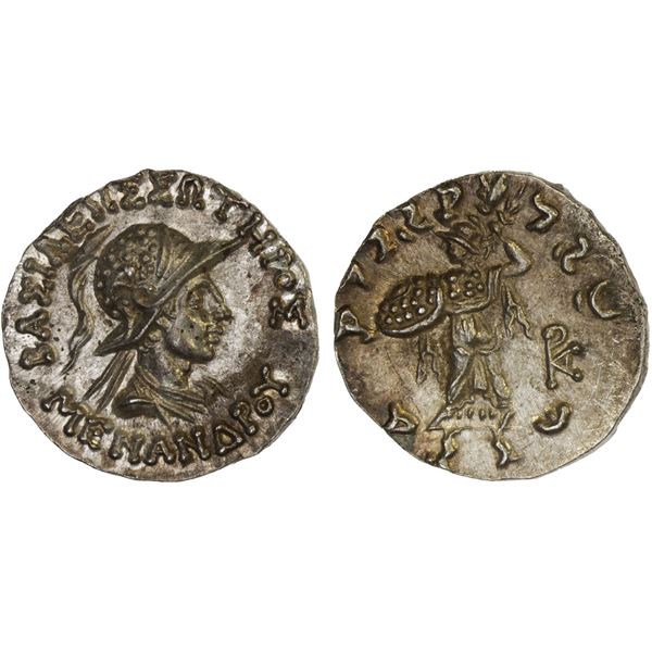 BACTRIA: Menander I Soter, ca. 155-130 BC, AR drachm (2.51g), Unc