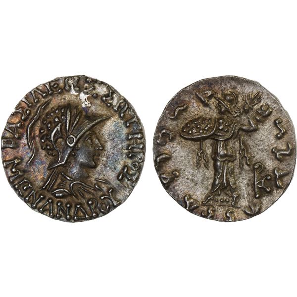 BACTRIA: Menander I Soter, ca. 155-130 BC, AR drachm (2.49g), Choice AU