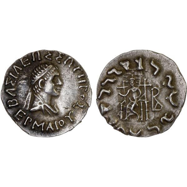 BACTRIA: Hermaios Soter, ca. 90-70 BC, AR drachm (2.42g), XF