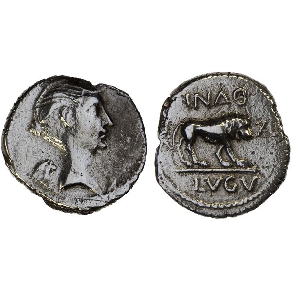 ROMAN IMPERATORIAL PERIOD: Mark Antony, AR quinarius (1.60g), Lugdunum, 43-42 BC, VF