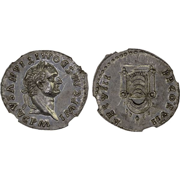 ROMAN EMPIRE: Domitian, 81-96 AD, AR denarius (3.35g), Rome, 81 AD, NGC Choice AU