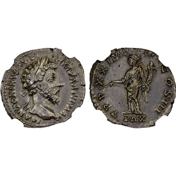 ROMAN EMPIRE: Marcus Aurelius, 161-180 AD, AR denarius (3.49g), Rome, 166 AD, NGC XF