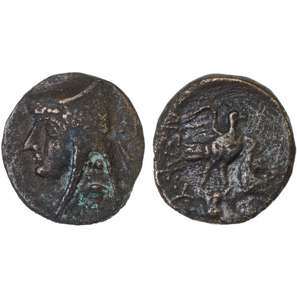 PARTHIAN KINGDOM: Arsakes II, ca. 211-191 BC, AE dichalkon (3.21g), VF