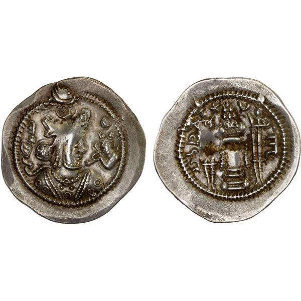 SASANIAN KINGDOM: Zamasp, 497-499, AR drachm (4.15g), AW (Ahwaz), bold VF